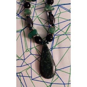 Necklace dark and light green jade gem stone 25 inch long